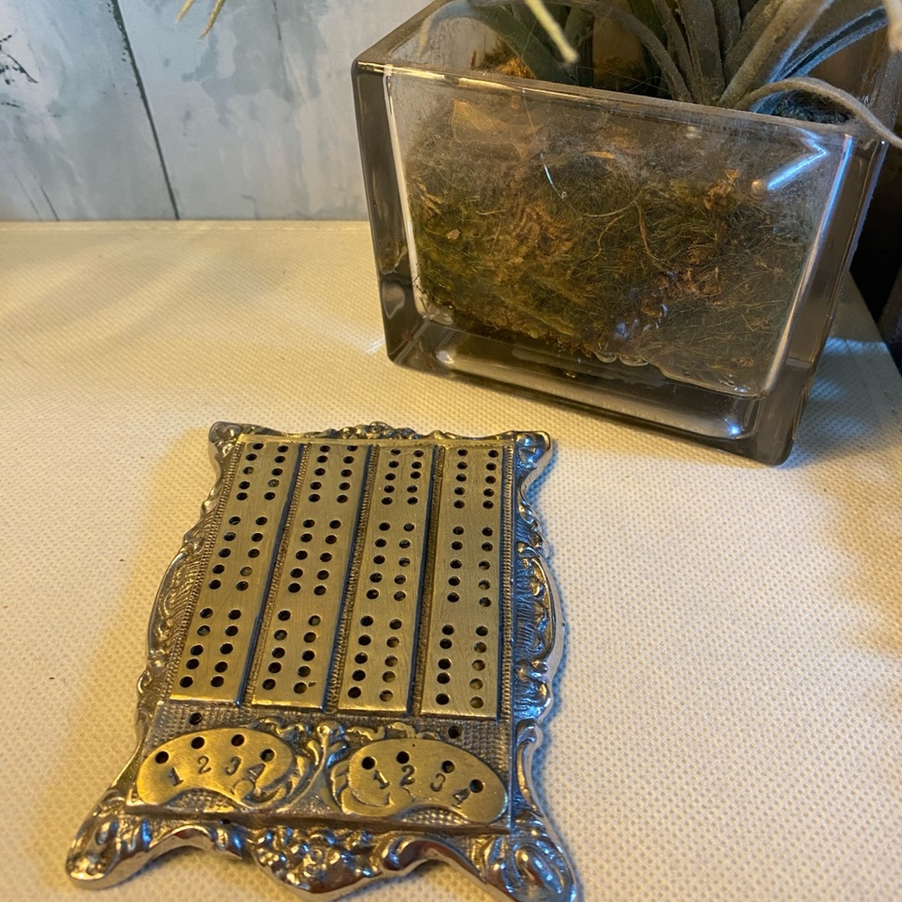 Vintage Silver Tone Metal Travel Size Cribbage Board - Silver